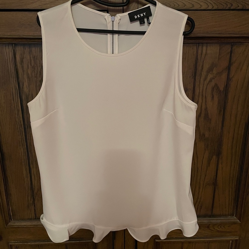 DKNY White Sleeveless Ruffle-Hem Tank 
Women • Size L • Like new Top